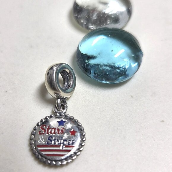 Authentic Pandora Stars & Stripes Dangle Charm Sterling Silver Moments Bead - Picture 5 of 6